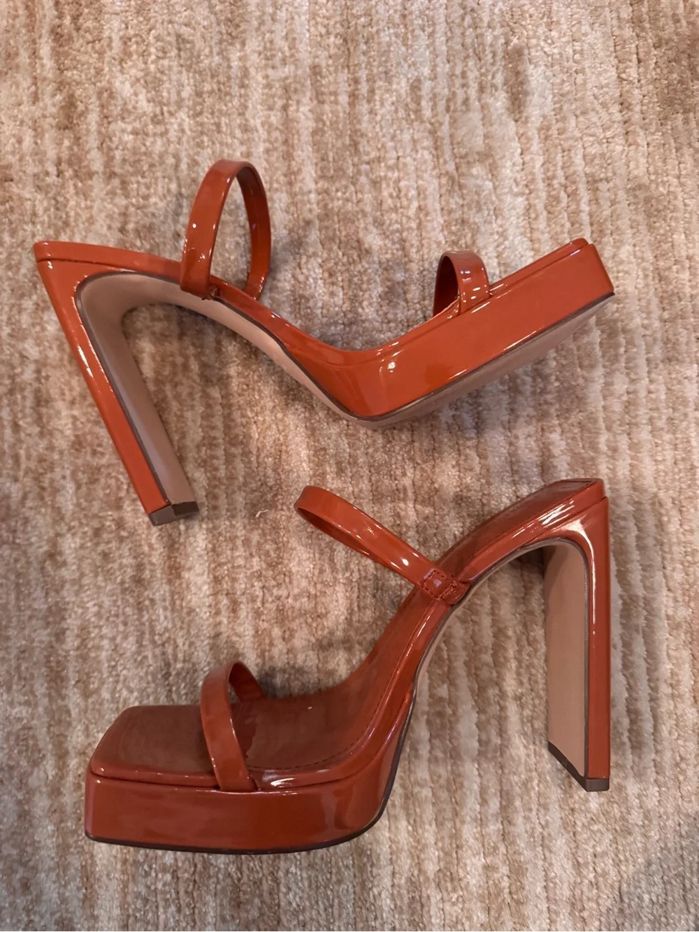 Y2K Women’s Platform High Heel Sandals in Burnt Orange/ Dark Camel